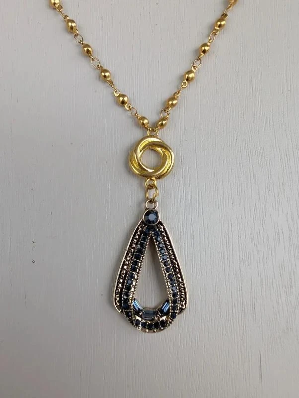 Parure Collier et boucles d'oreilles avec pendentif strass bleu nuit PA663